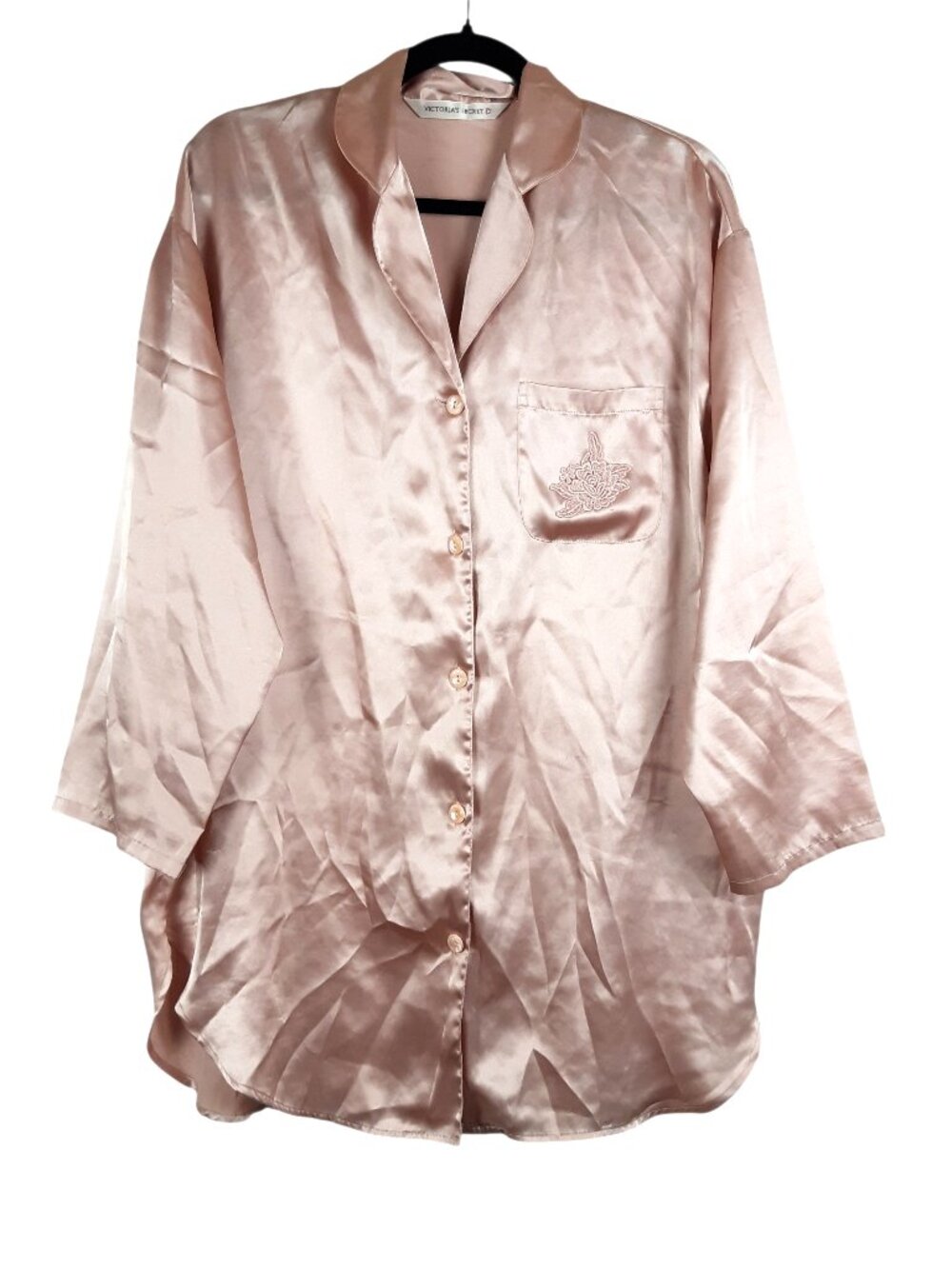Victoria's Secret Sleep Shirt Pink Relaxed Loungewear Floral Embroidery Size XS